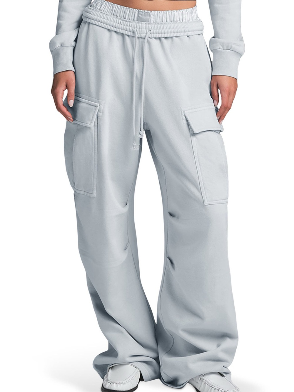 SKIMS Boyfriend Fleece Sweatpants Cargo White 100% Cotton Utility Pocket Pants S - Picture 5 of 14
